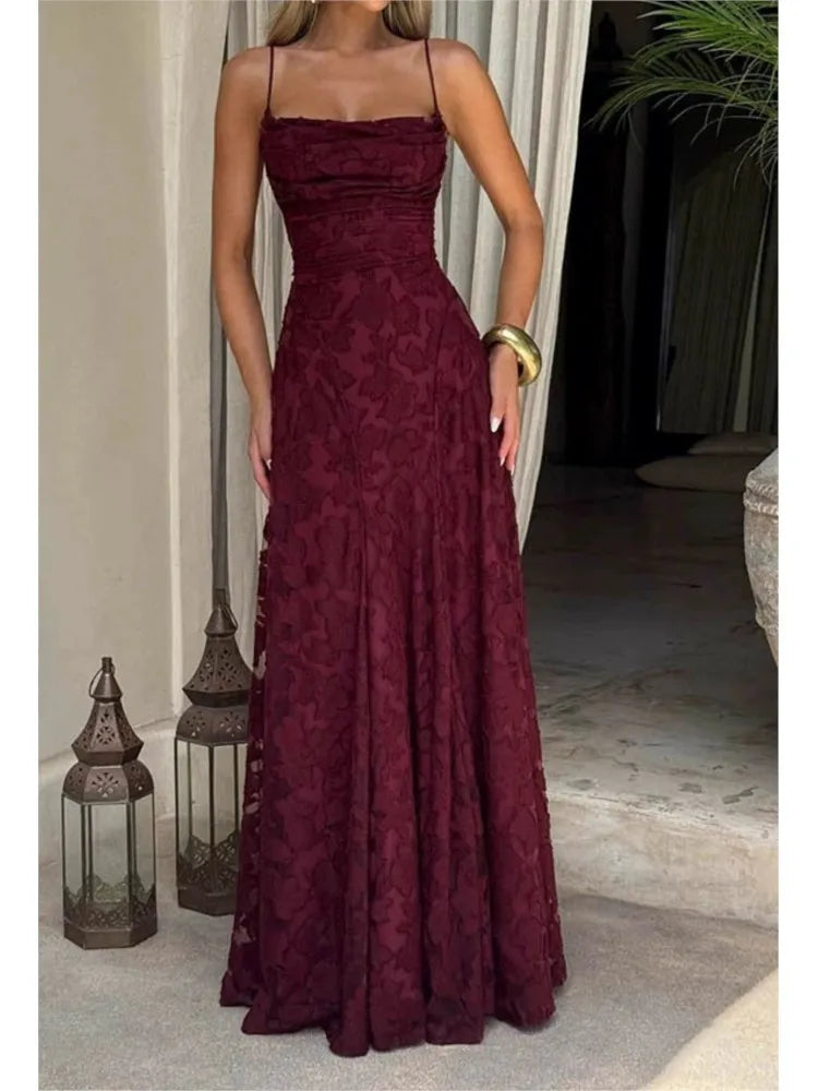 Fashion Spaghetti Strap Loose Dress For Women Elegant Slash Neck High Waist Dresses Lady Vestidos Holiday Party Formal Evening