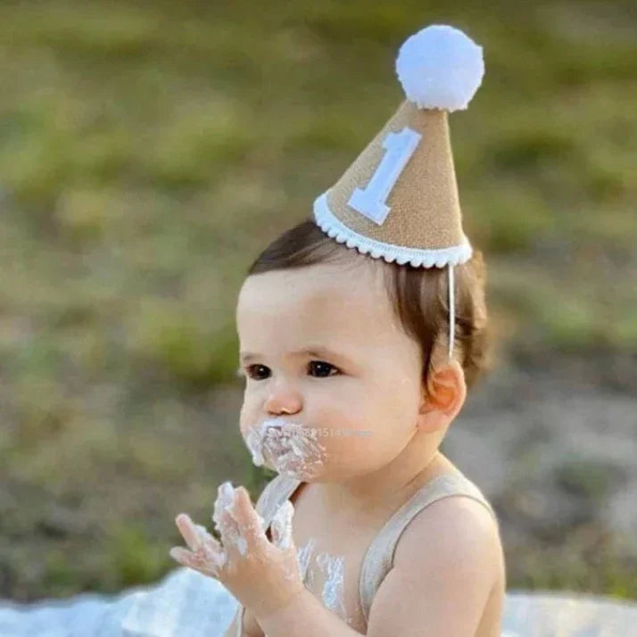 Burlap Baby Birthday Party Hat – Linen Felt, 1st–3rd Year