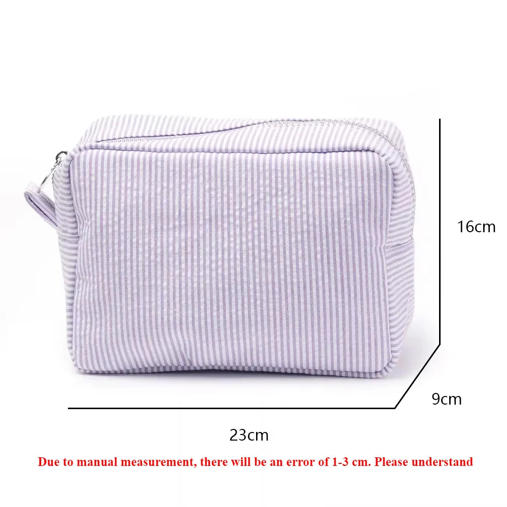 Seersucker Ruffle Cosmetic Bag – Pink/Purple Stripes