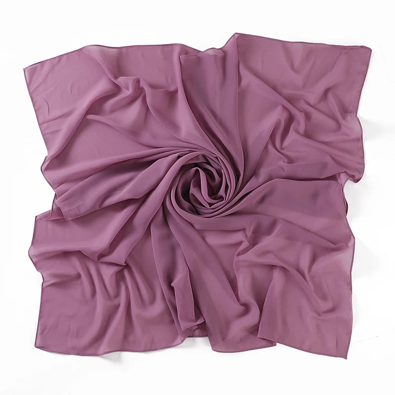 110X110CM Malaysia Square Chiffon Hijab Solid Muslim Head Scarf Ladies Plain Shawl and Wrap Headband Foulard Tudung Bawal