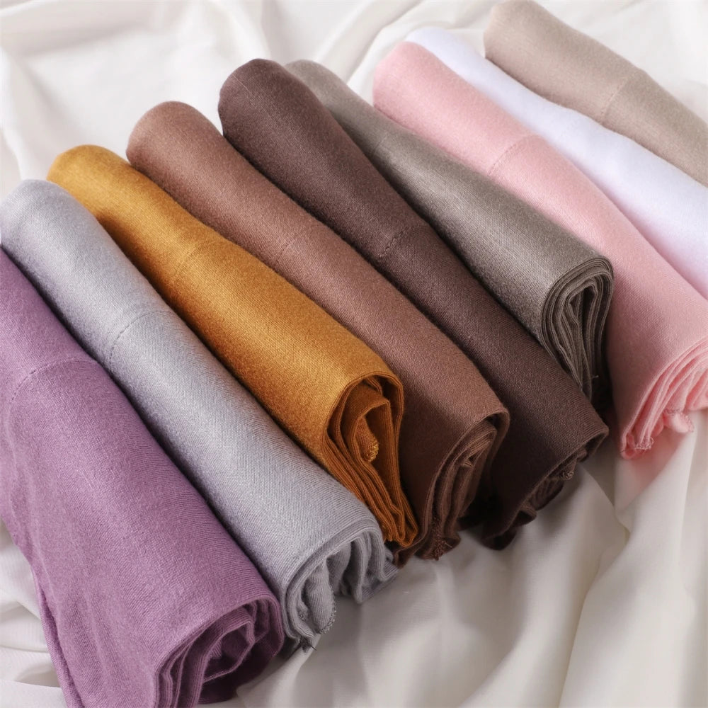 2024 New Solid Color Soft Modal Triangle Scarf Hijab Elastic Mercerized Cotton Wrap for Muslim Woman Hot Sale Headscarf