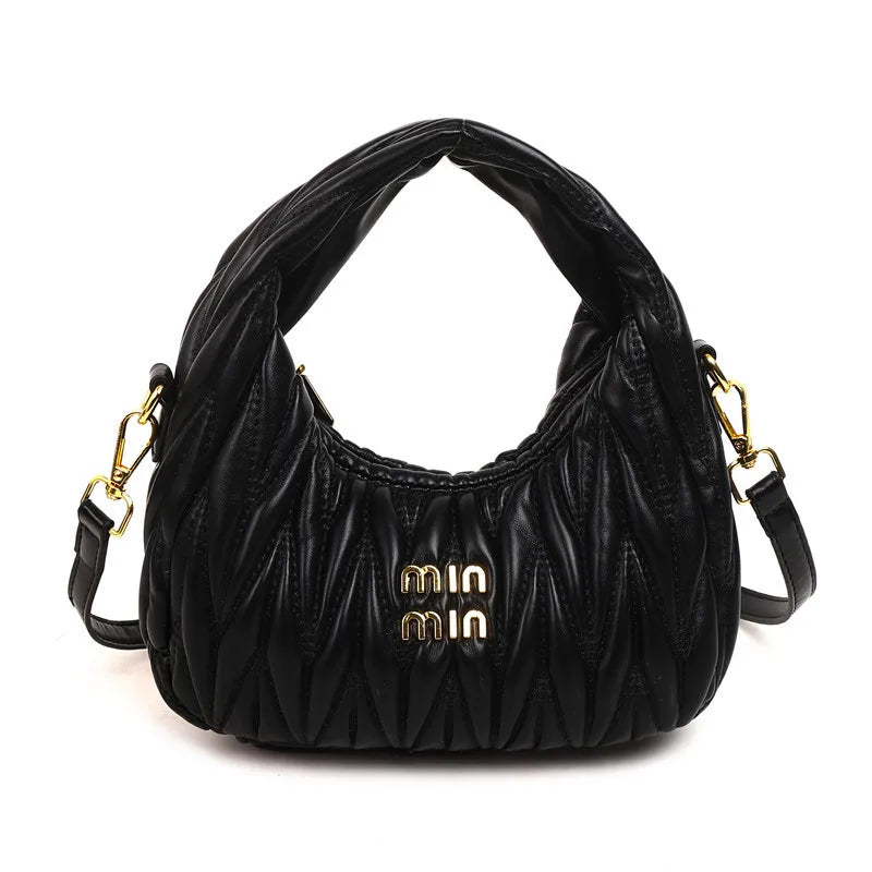 Designer Women Handbags 2025 French Women's Bag Pleated Miu Niche Trendy Handbag Crescent Bag Ins Single Shoulder Crossbody Bag