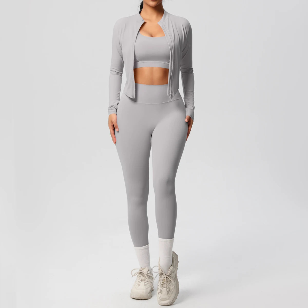 3pcs Sportswear Yoga Set Gym Sports Bra Zipper Jacket Leggings Clothes Sportswear Yoga Suits For Women Fitness Set Tracksuit