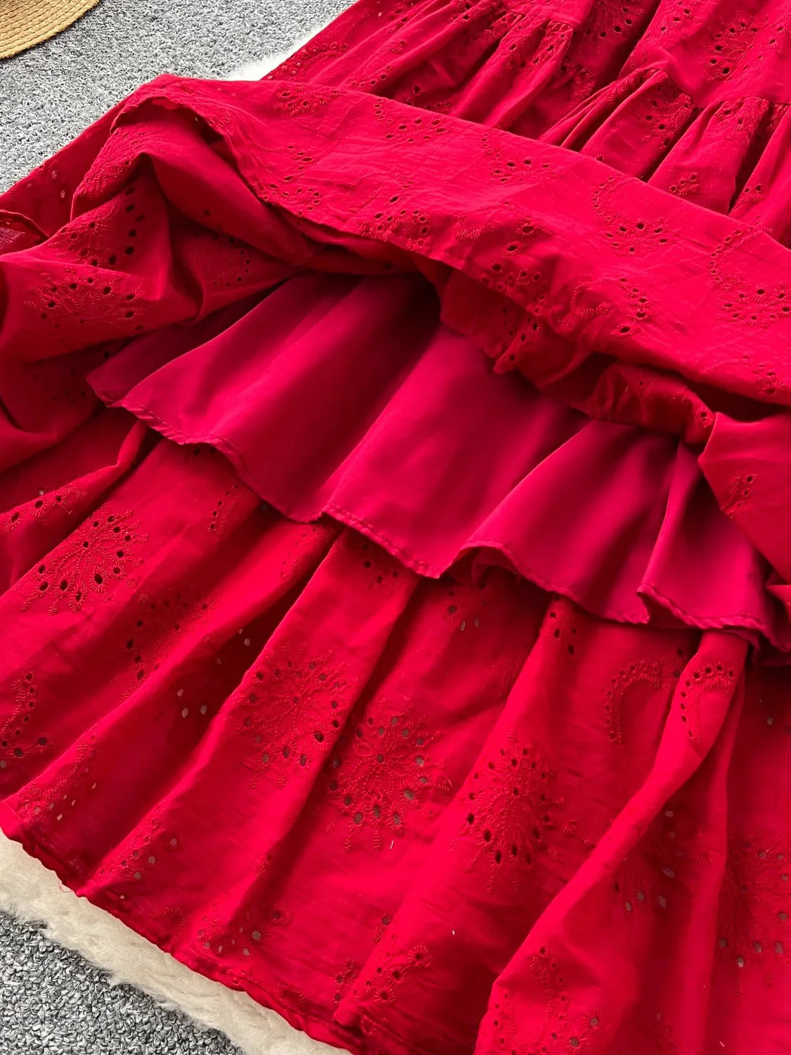 2025 Vintage Summer Elegant Square Neck Dress Lace Embroidered Cinched Waist Vestidos for Women Elegant Party Dress New Fashion