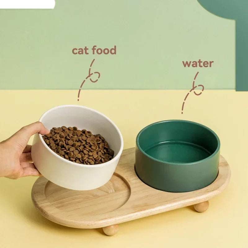 Elevated Pet Bowl with Wood Stand (400/850ml)