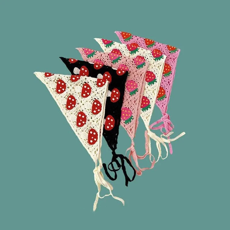 Korean Sweet Cute Handmade Crochet Hollow Triangle Headband Towel Women Spring and Summer Travel Literary Photo Hair Scarf