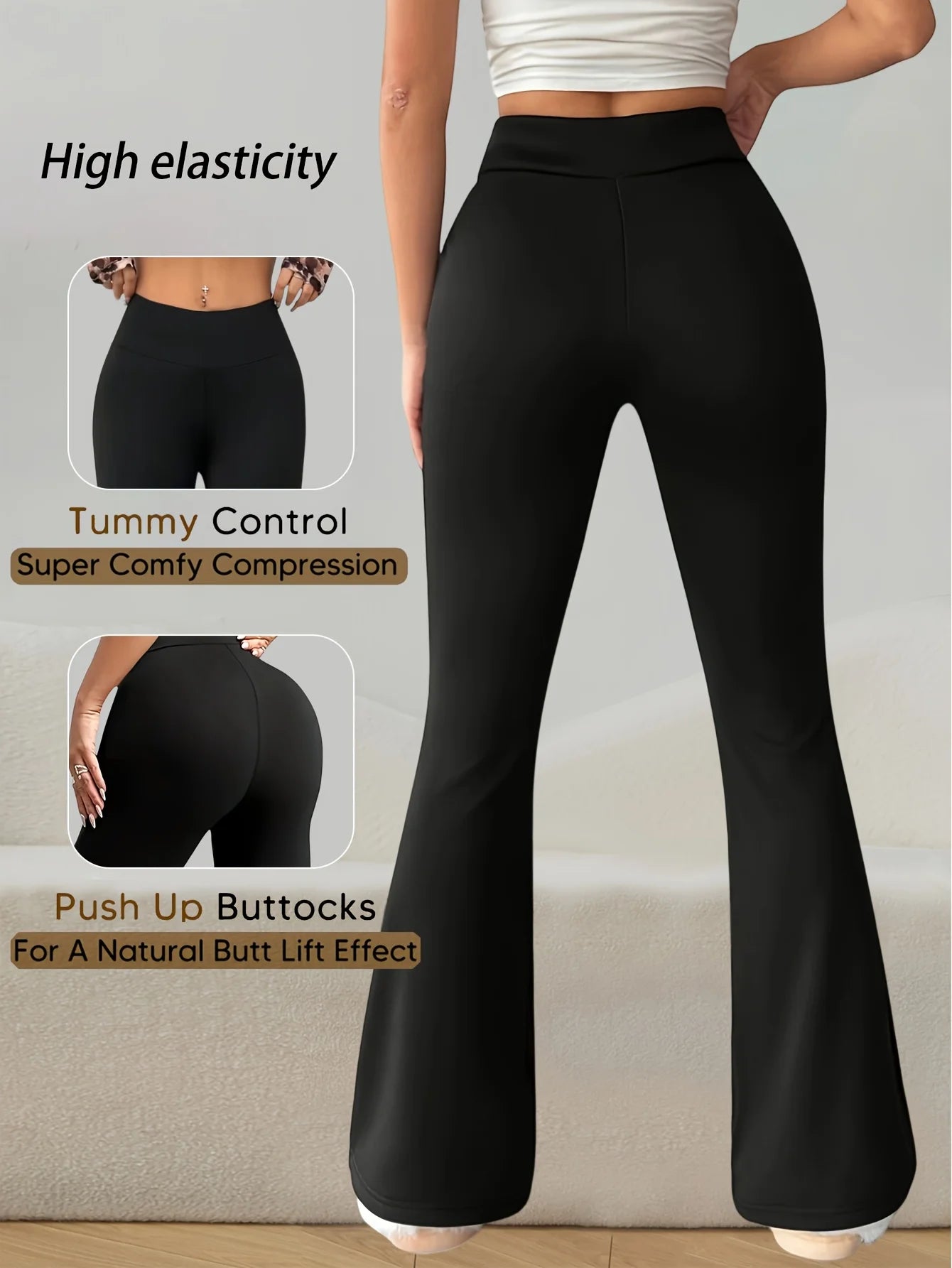 Women's High Waist Bell Bottom Pants Lightweight High Elastic Moisture Wicking Comfy Breathable Flared Leggings Yoga Casual Wear