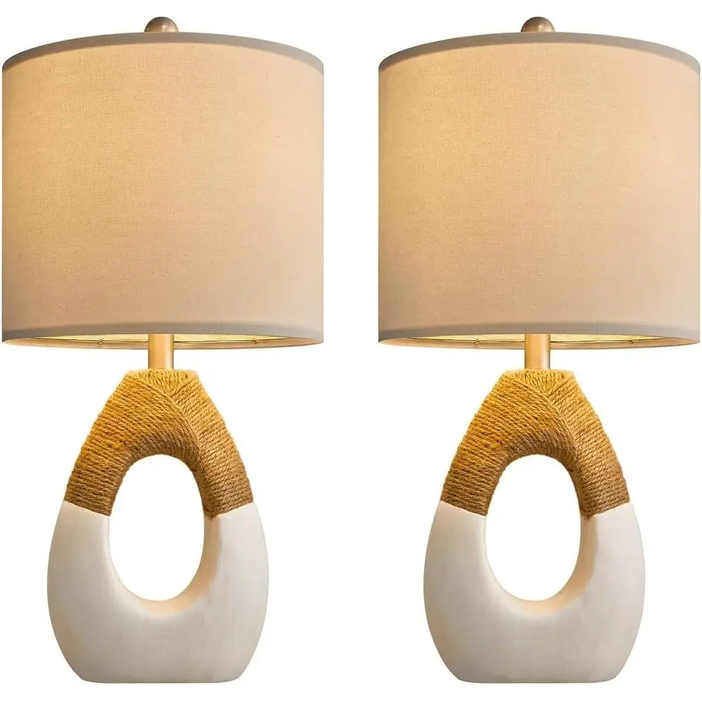 Small Boho Table Lamps for Bedroom Set of 2, Arm House Rattan Bedroom Lamps for Living Room Rustic Home Decor, Nightstand Bedsid