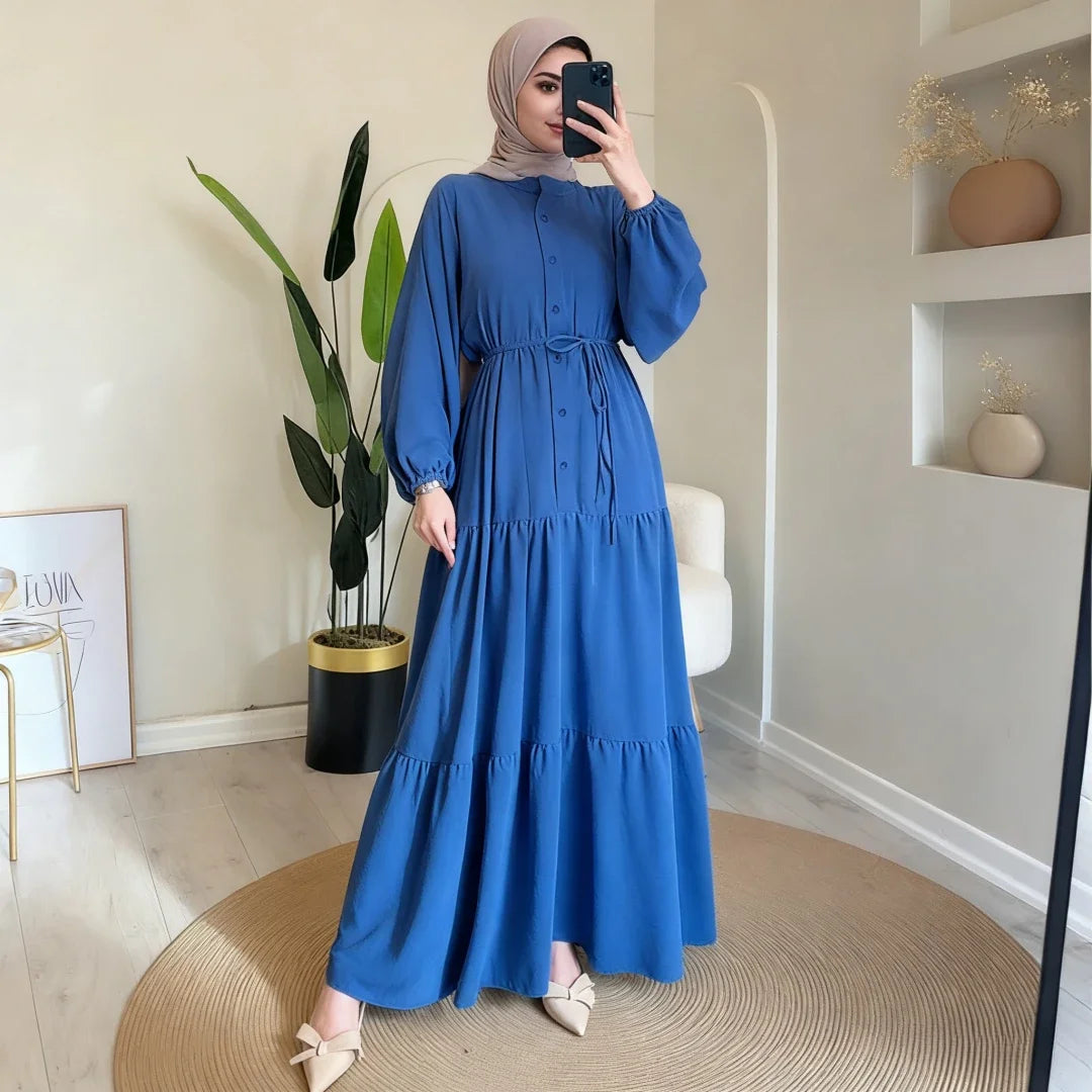 Eid Muslim Women Dress Abaya Solid Single Breasted Party Jalabiya Ramadan Long Dresses Vestidos Largos Kaftan Arab Long Robe