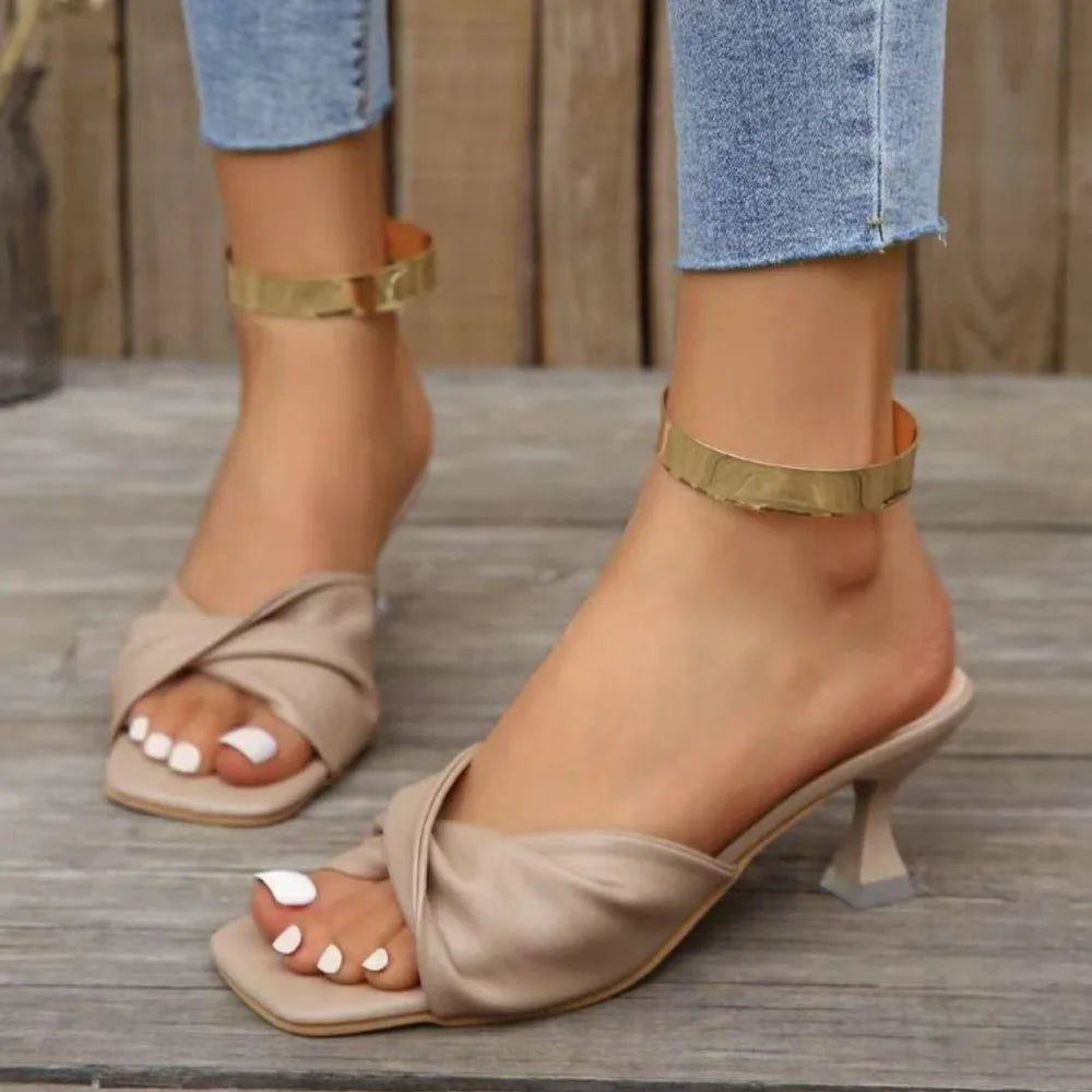 Fashion Summer Women Shoes New Handmade Square Open Toe High Heels Outdoor Fashion Slippers Wedding Party Fashion Party shoes