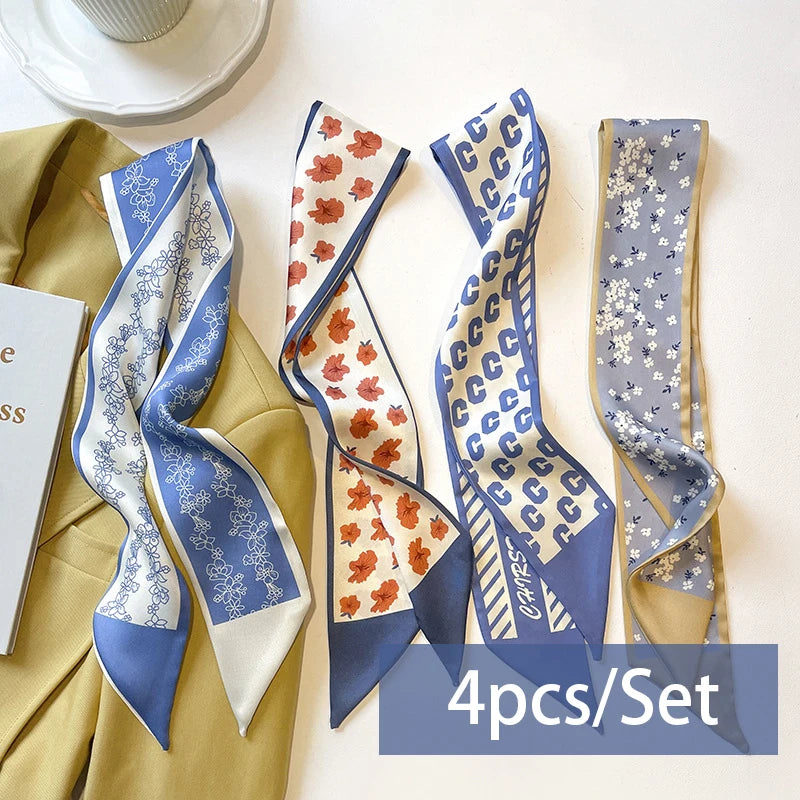 2-6pcs/set Series Silk Satin Scarf Women Cloth Hair Bands Headdress Accessories Lady Scarves Ribbon Neck Ties for Bag Handle