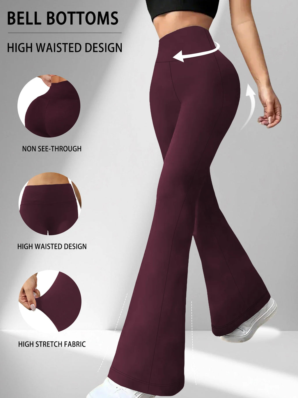 Women's Super Soft Flare Pants High Waisted Tummy Control Workout Yoga Push Up Gym Fitness Long Leggings Bell Bottoms