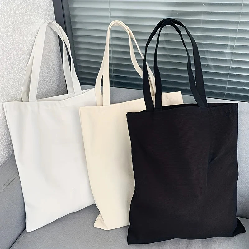 Large Capacity Women's Canvas Shoulder Bag Simple Casual Solid Color Handheld Tote for Shopping And Travel