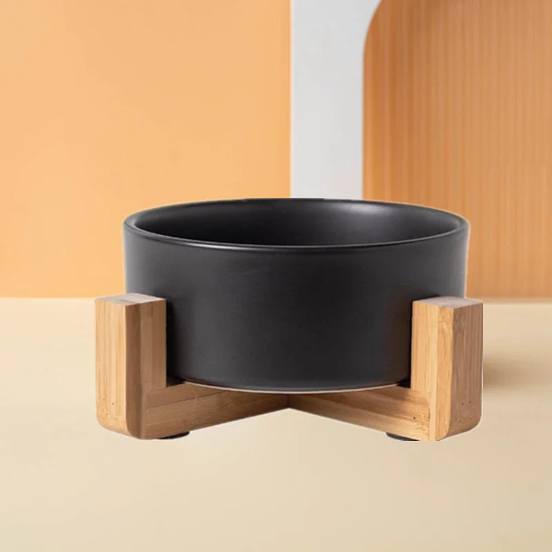 Ceramic Pet Bowl with Wooden Mat – Spine-Friendly