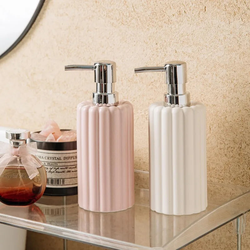 400ml Ceramic Lotion & Soap Dispenser – Pink & White Stripes