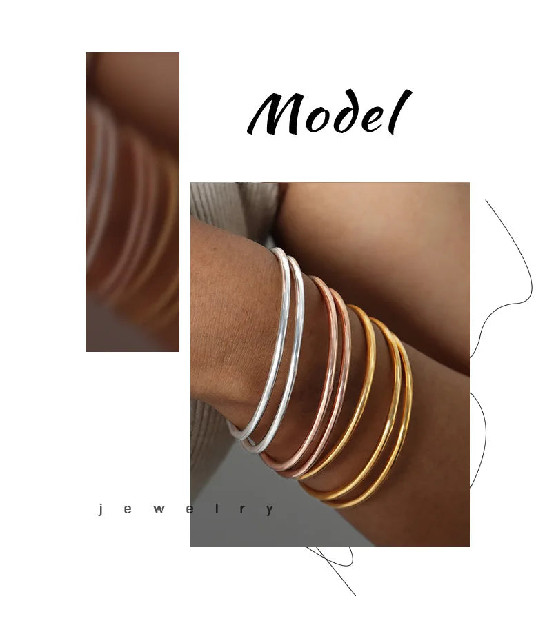 3 Pieces/lot Non Fading Stainless Steel Bracelet Bangles For Women Simple Style Gold Plated Waterproof Women's Bracelets Bangle