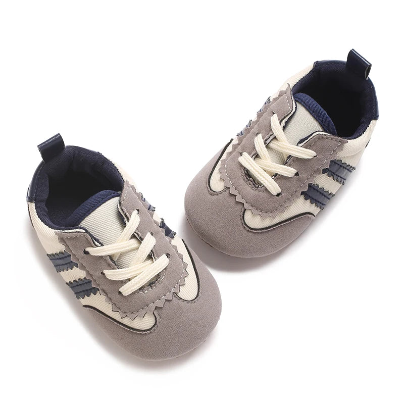 Baby Boys First Walkers – Soft Sole Striped Sneakers (0-12M)