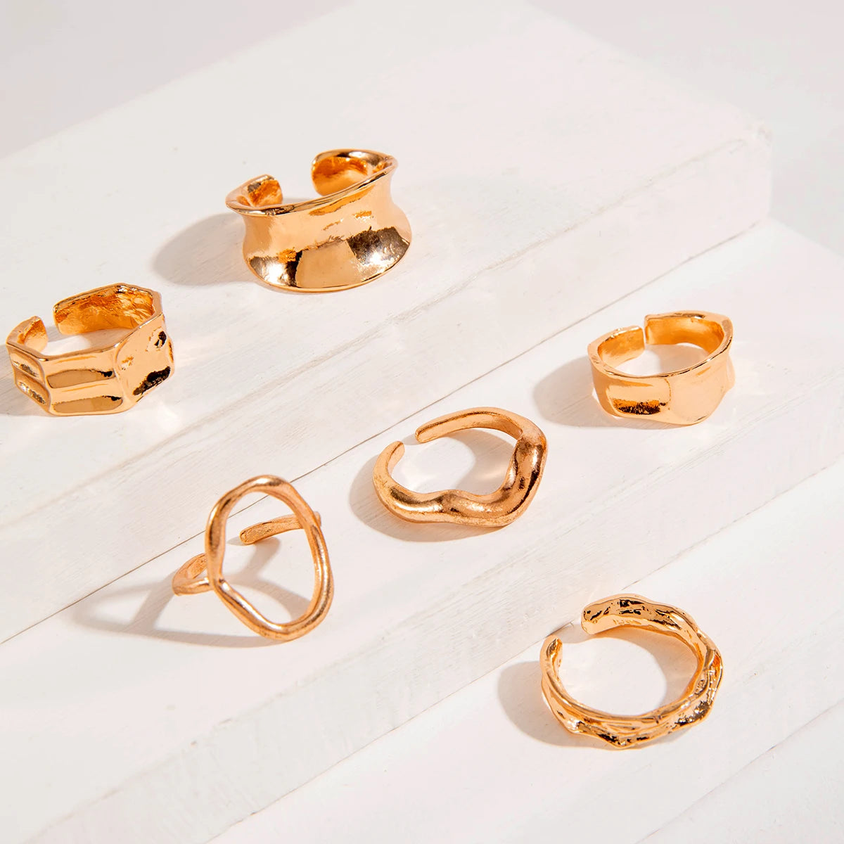Tocona 2024 New Trendy Geometric Gold Silver Colour Set Rings for Women Adjustable Finger Ring Party Wedding Jewelry Accessories