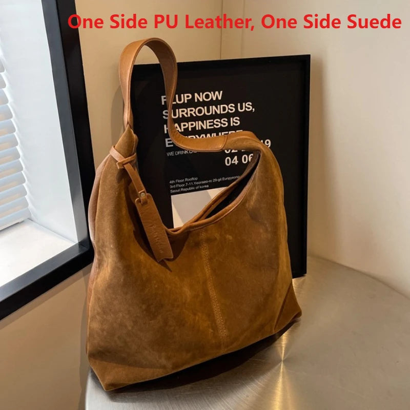 Women’s Suede Zipper Shoulder Hobo Bag – Large Capacity Slouchy Handbag for Travel & Commuting