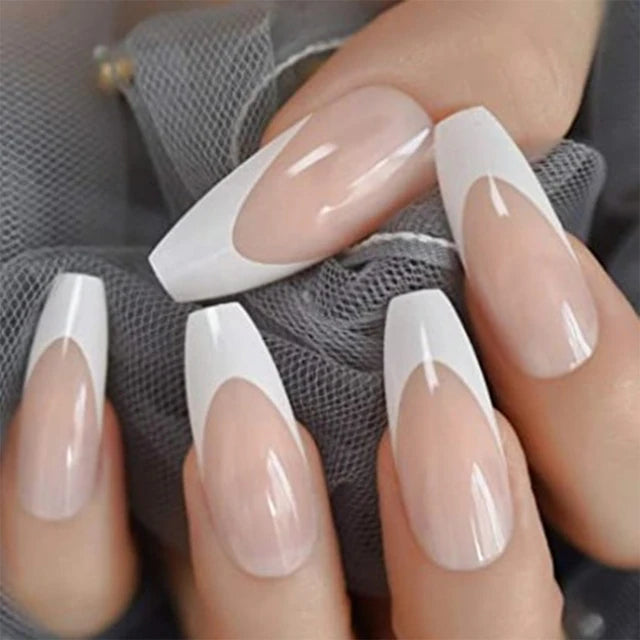 24Pcs French Tip Handmade Press On Nails Minimalist Solid Color Fake Nails Medium Square Full Cover Press On Nail Tips With Glue