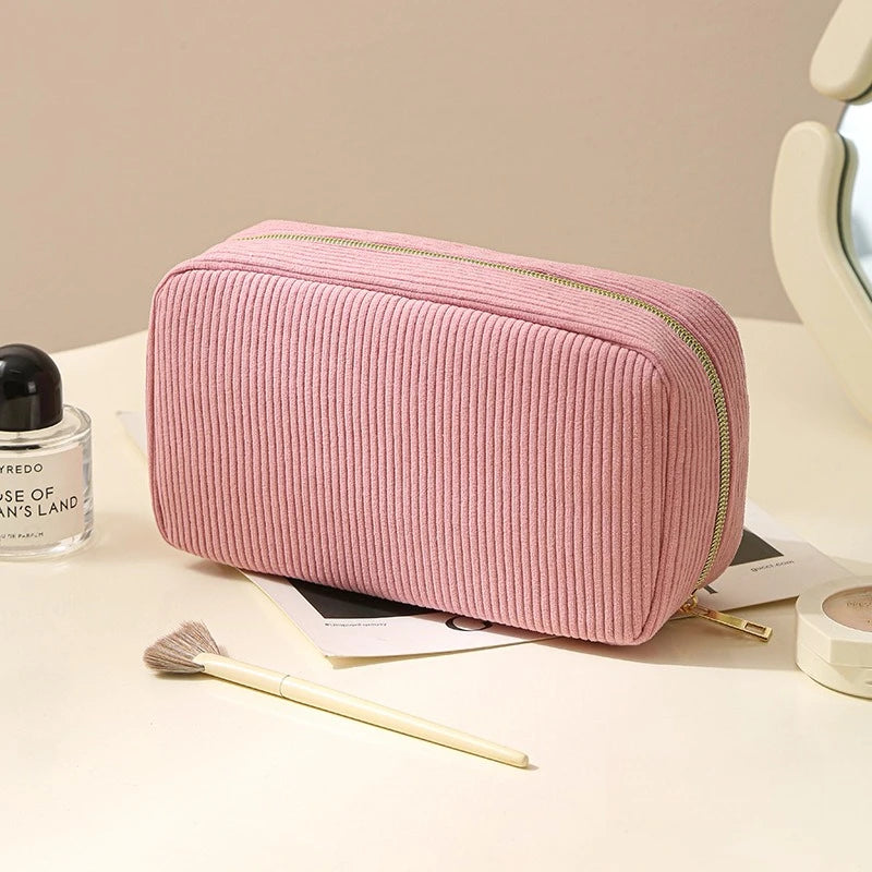 Minimalist Corduroy Makeup Bag – Large Capacity