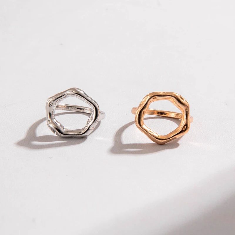 Tocona 2024 New Trendy Geometric Gold Silver Colour Set Rings for Women Adjustable Finger Ring Party Wedding Jewelry Accessories