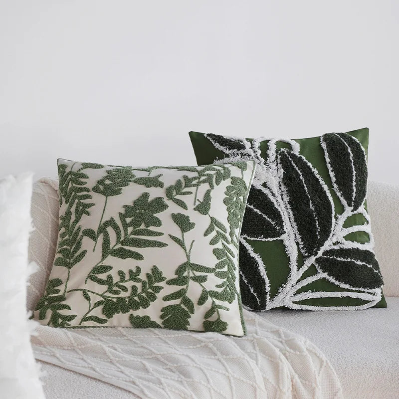 Green Floral Tufted Pillowcase 50x30 Exquisite Embroidered Decorative Sofa Cushion Covers Spring Pillow Covers for Living Room