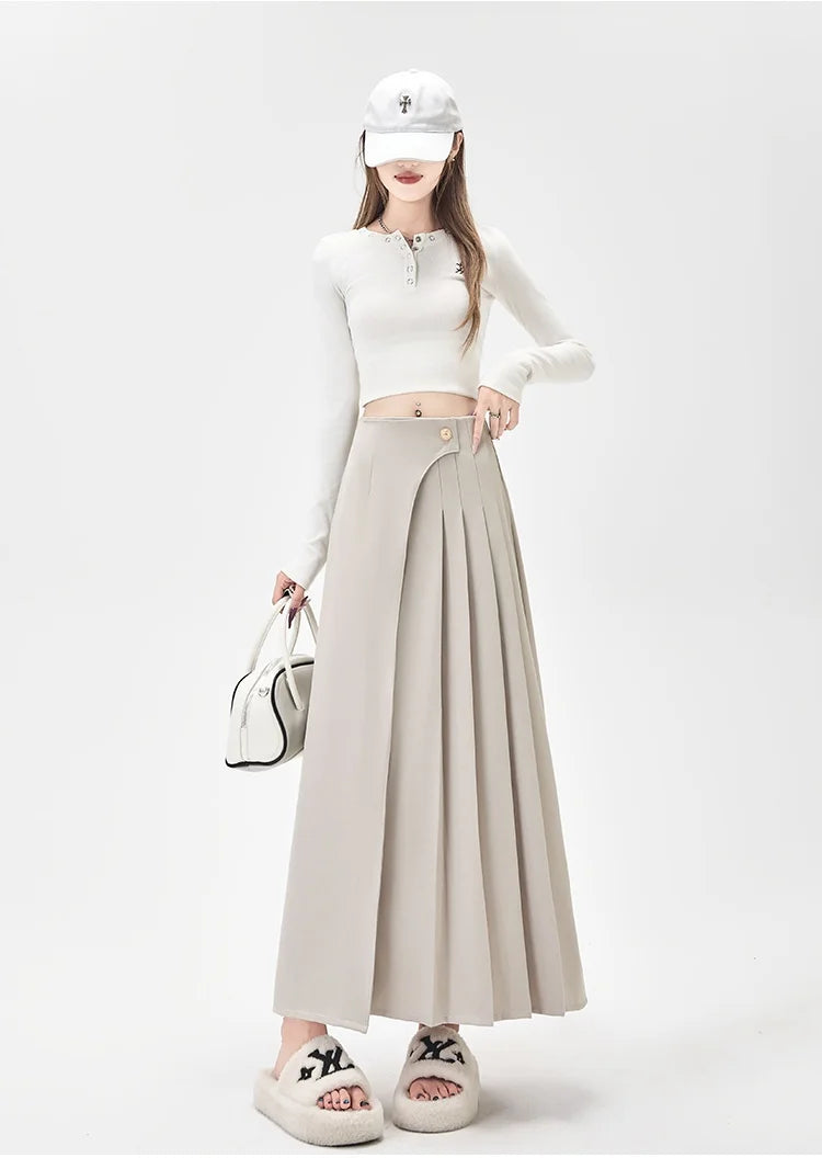 SMTHMA Women's High-Waisted Slimming Solid A- Line Skirt New Fashionable Big Umbrella Skirt Autumn/Winter Season Long Skirt