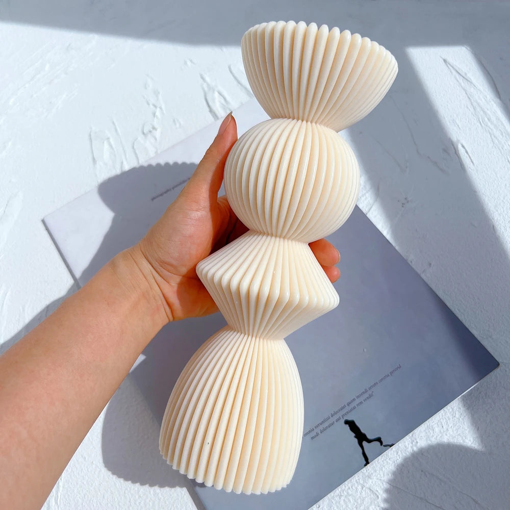 Two Sizes Ribbed Pillar Candle Silicone Mold