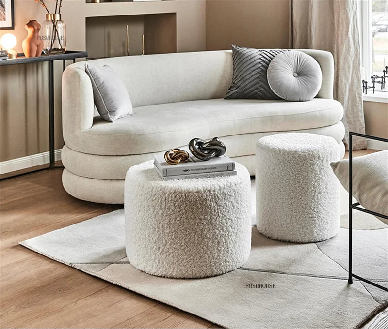 Modern Living Room Furniture Minimalist Shoe Changing Stool Nordic Lambswool Footrest Leisure Ottomans Designer Hallway Ottoman
