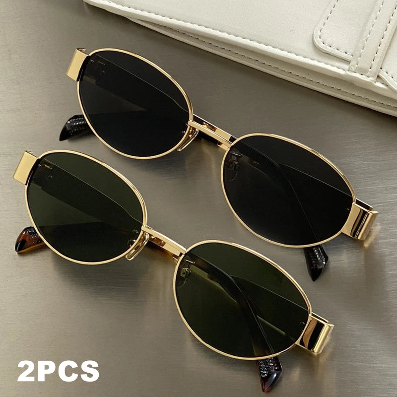 1PCS/2PCS/3PCS Metal Fashion Women's Sunglasses Luxury Brand Glasses Oval Frame Classic Colors