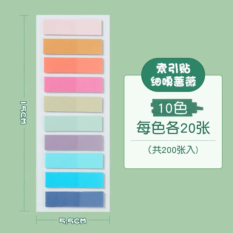 200pcs Morandi PET Index Stickers – Translucent & Colorful