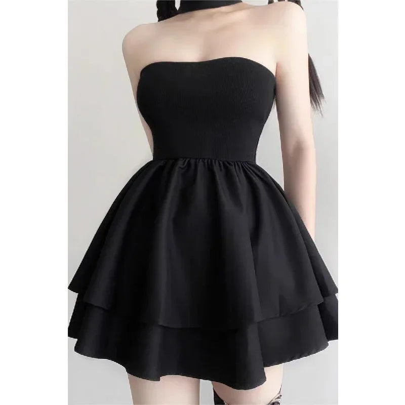BlackDress Women's Summer Strapless Dress 2024 New Slimming Cake Skirt Puff Skirt Smooths Your Silhouette