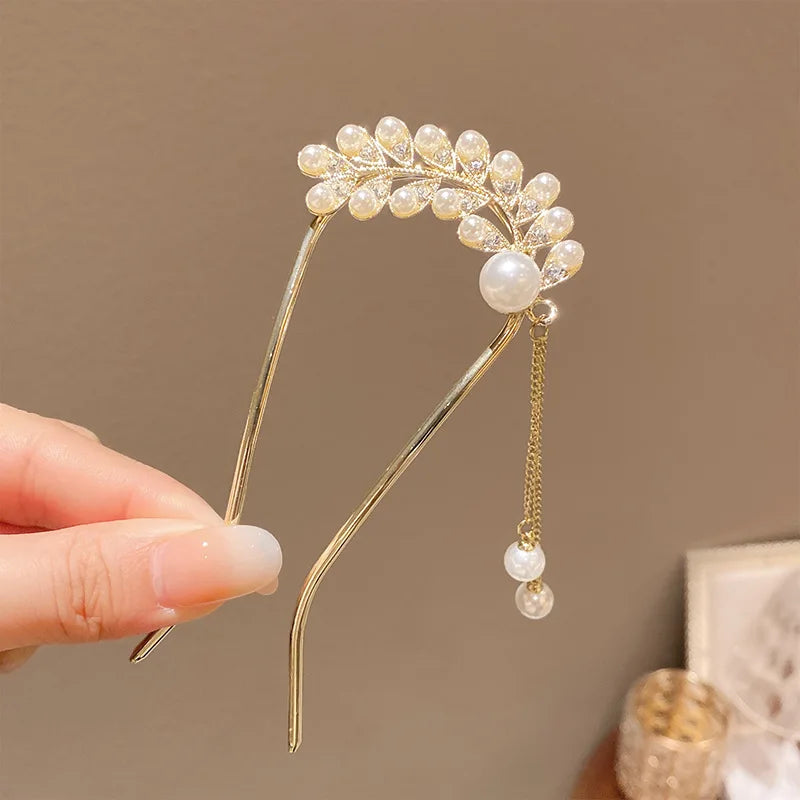 2025 New Pearl U-shaped Hairpin Women's Insert Hairpin, Fixed with Coiled Hair,senior grade Hairpin Headpiece