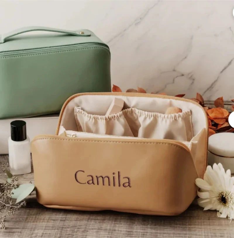Custom Leather Embroidered Makeup Bag – Personalized Gift