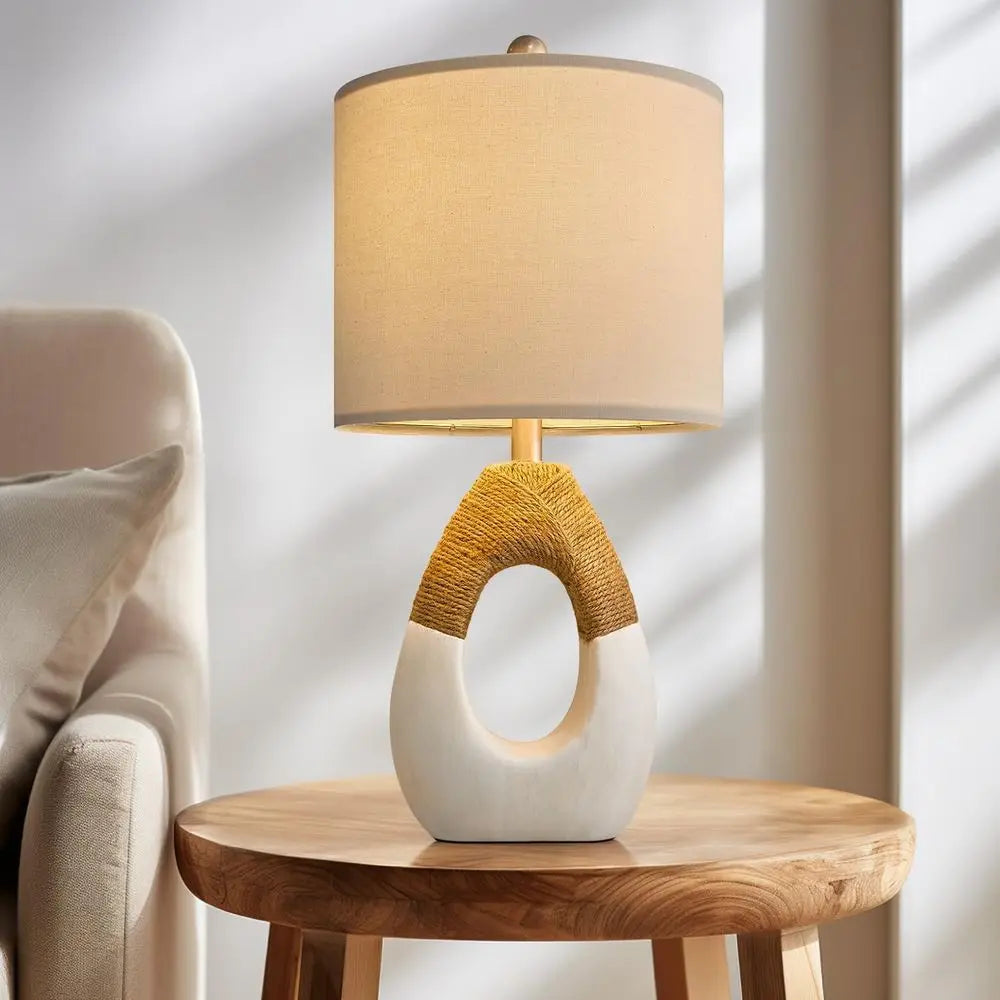 Small Boho Table Lamps for Bedroom Set of 2, Arm House Rattan Bedroom Lamps for Living Room Rustic Home Decor, Nightstand Bedsid