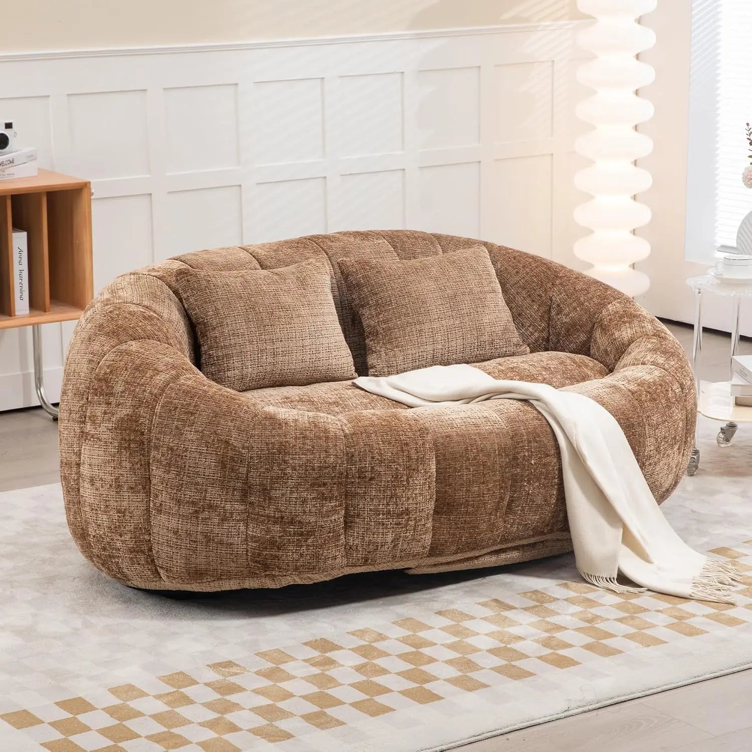 Bean Bag Sofa, Comfy Loveseat Sofa with 2 Pillows, Soft Giant Bean Bag Chair, Cozy Round Lazy Sofa with Wide, Customized