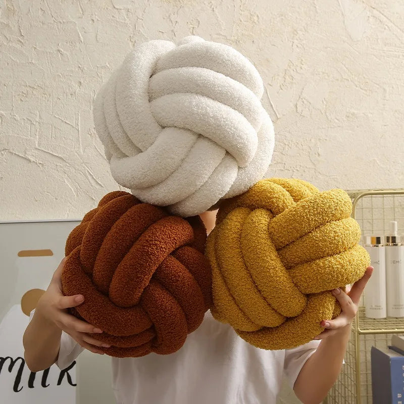 Hand-woven Knotted Ball Pillow Lamb Velvet Roll Pillow Sofa Living Room Household Cushion Head Back Bed Back