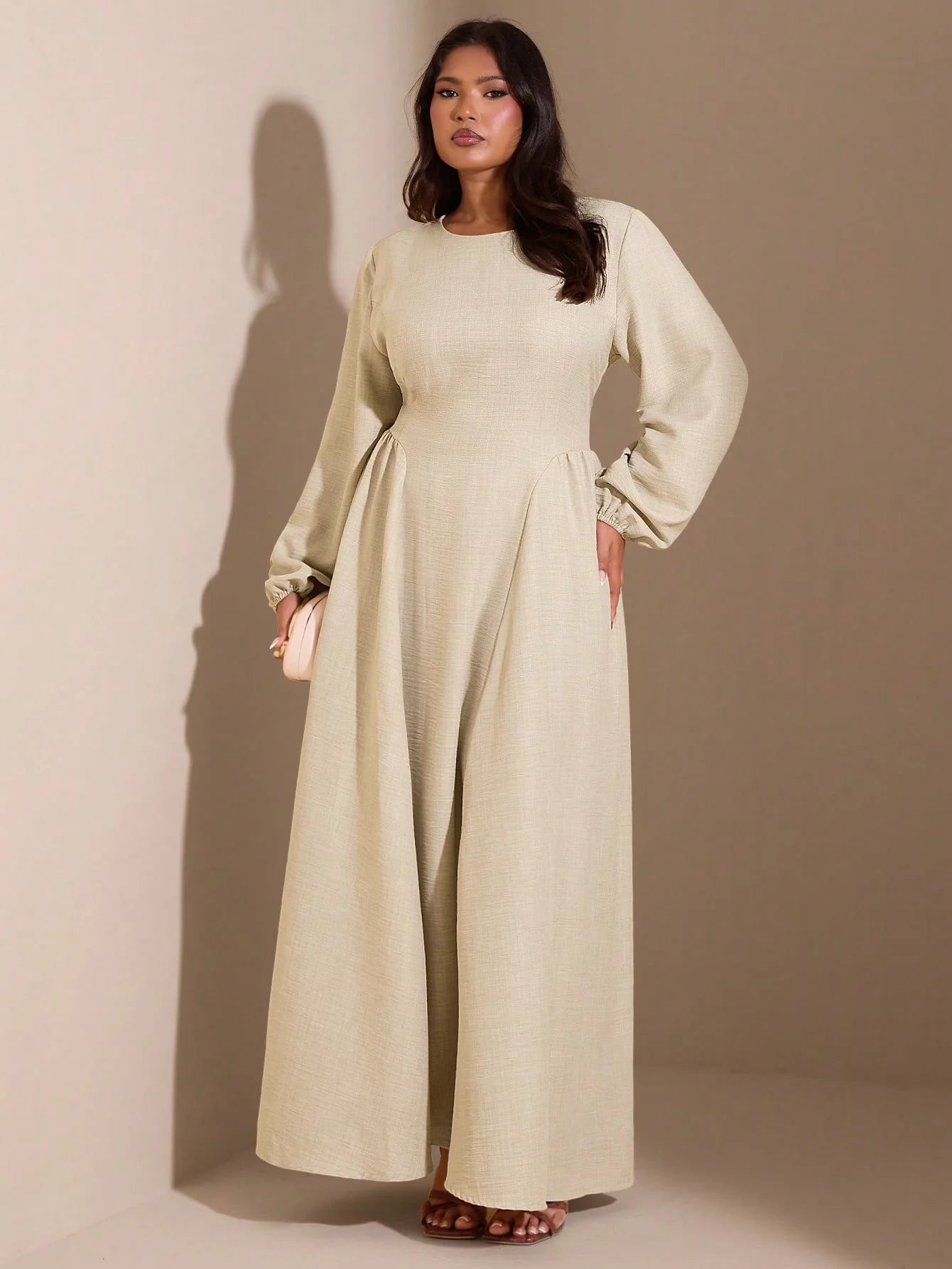 High-End, Solid-Color, Simple, Versatile, Long-Sleeved, Long Dress