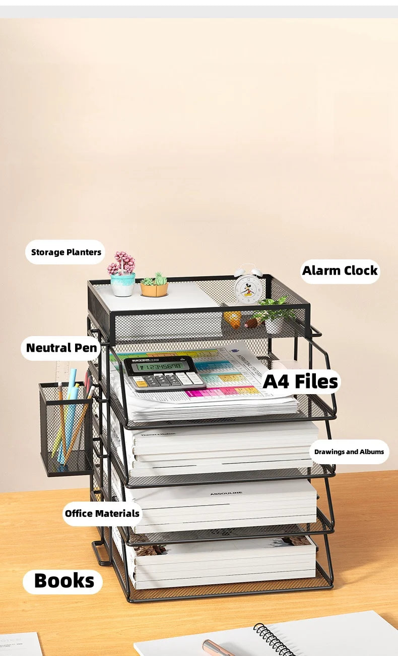 A4 Desk Paper Organizer – Metal Mesh Tray