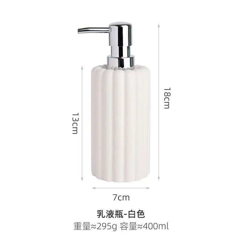 400ml Ceramic Lotion & Soap Dispenser – Pink & White Stripes