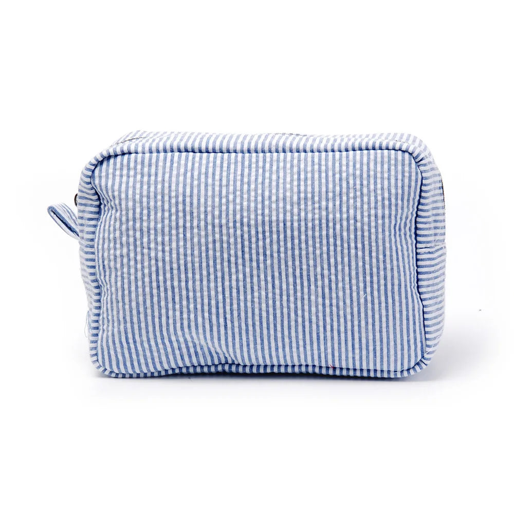 Seersucker Ruffle Cosmetic Bag – Pink/Purple Stripes