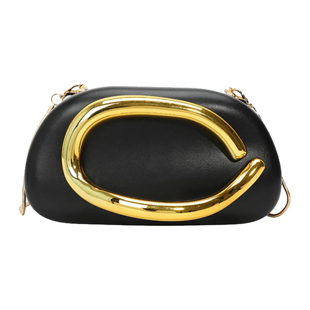 Women PU Leather Metal Handle Handbag & Removable Strap Crossbody Shoulder Bag Hand-held Shoulder Clutch Bag for Wedding Party