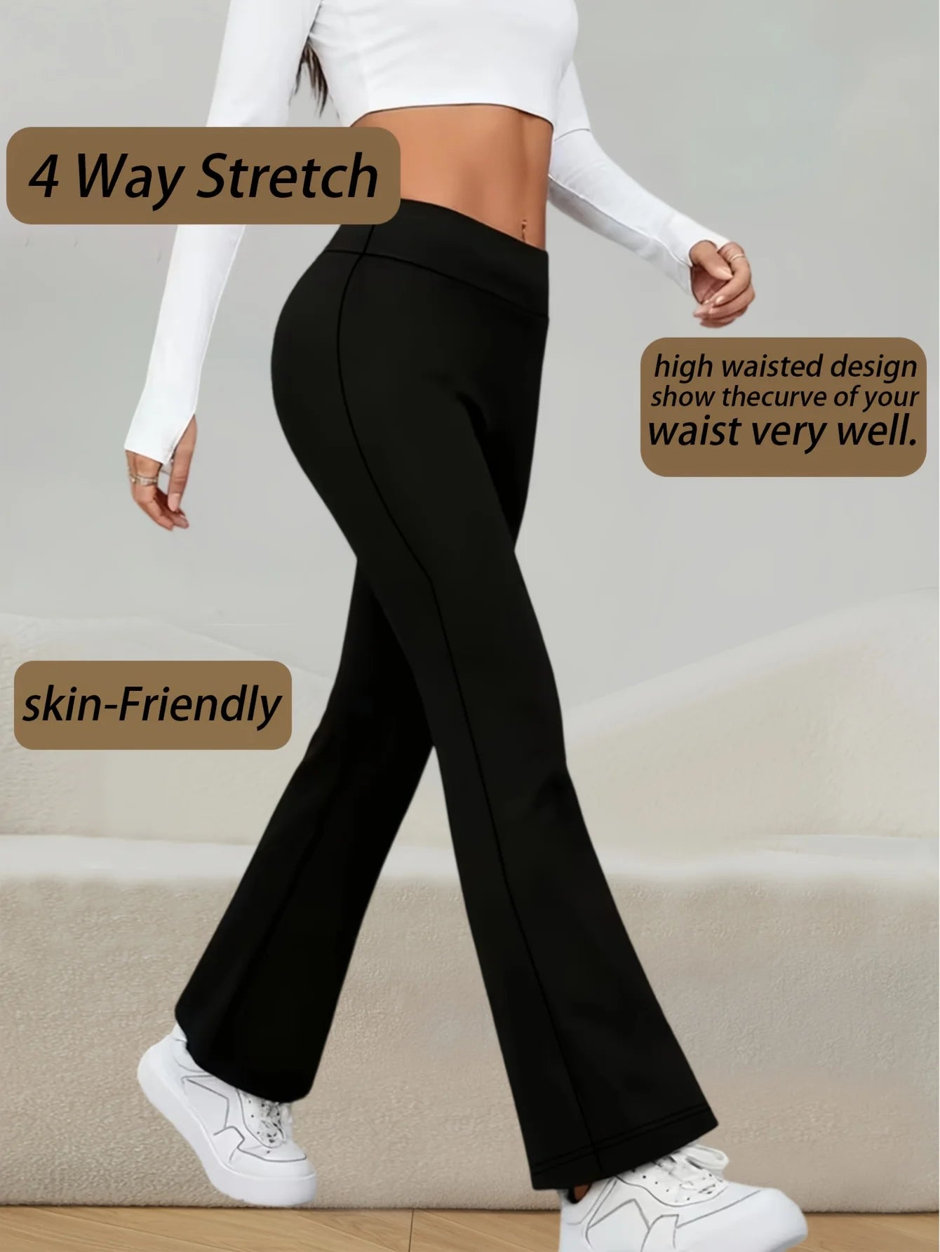 Women's High Waist Bell Bottom Pants Lightweight High Elastic Moisture Wicking Comfy Breathable Flared Leggings Yoga Casual Wear