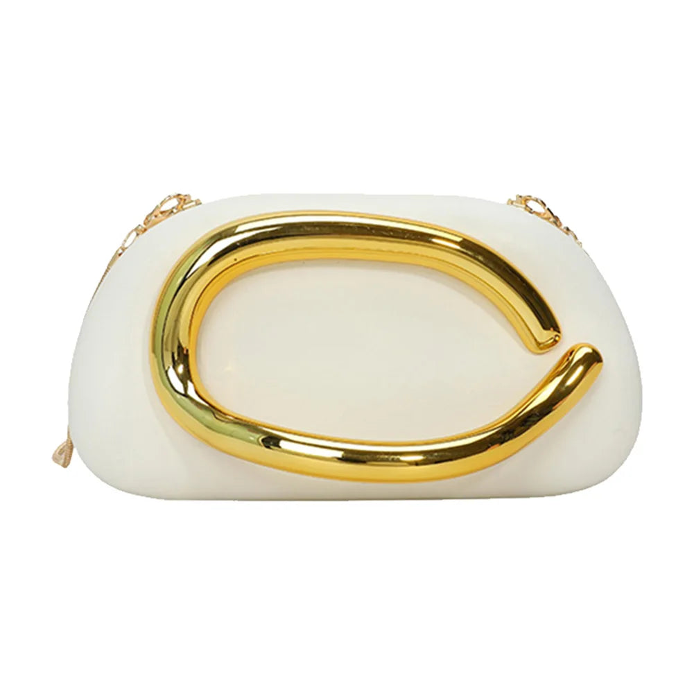 Women PU Leather Metal Handle Handbag & Removable Strap Crossbody Shoulder Bag Hand-held Shoulder Clutch Bag for Wedding Party