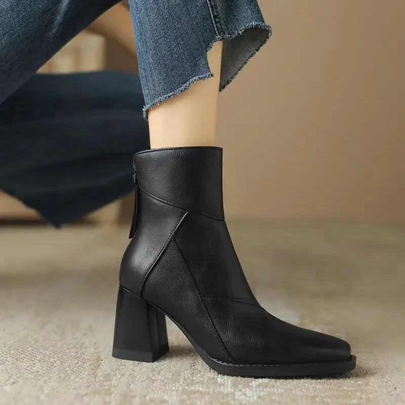 2025 New Chelsea Boots Women Shoes Chunky Ankle Goth Mid Heels Brand Winter Fashion Pointed Toe Boots Motorcycle Botas Femme