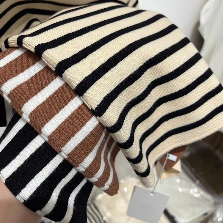 Half Turtleneck Pullover Striped Sweater Sweater Slim Fit Top Shirt Women's Early Spring and Autumn Short Sleeve Bottoming Shirt