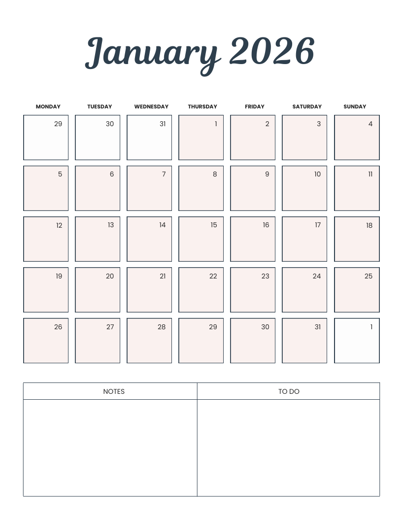 2026 Monthly Calendar PDF | Productivity Planner with To-Do List | Digital & Printable PDF