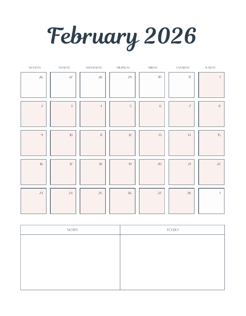 2026 Monthly Calendar PDF | Productivity Planner with To-Do List | Digital & Printable PDF