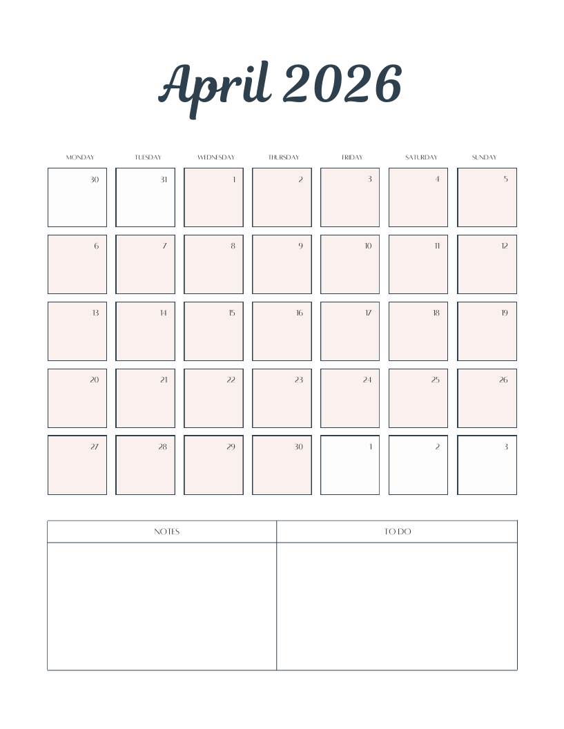 2026 Monthly Calendar PDF | Productivity Planner with To-Do List | Digital & Printable PDF
